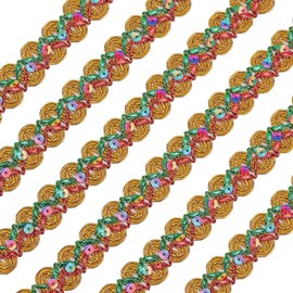 CRASPIRE 14 Yard 6/8 inch Gimp Braid Trim Polyester Golden Green Metallic Edge Woven S Wave Lace Ribbon Fabric Upholstery DIY Crafts for Gift Cable Ties Sewing Curtain Slipcover Costume Accessories