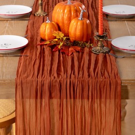 LINXTAR Terracotta Table Runner Cheesecloth Table Runner 10FT Farmhouse Table Runners 120 Inches Spring Table Decor Dining Room Centerpiece for Wedding Boho Baby Shower Birthday