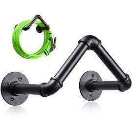 BDJSN Industrial Style Hose Holder, Wall Mounted Water Pipe Storage Rack, Heavy Duty Rust-Free Hose Hanger for Water Hose, Holds Up To 125 Ft, Organizer for Outdoor Garden Decoration