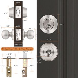 Probrico Door Knob with Single Cylinder Deadbolt, Satin Nickel Door Entry Handle with Lock and Keys,Round Reversible Door Handle Set, Keyed Alike(5Pack)