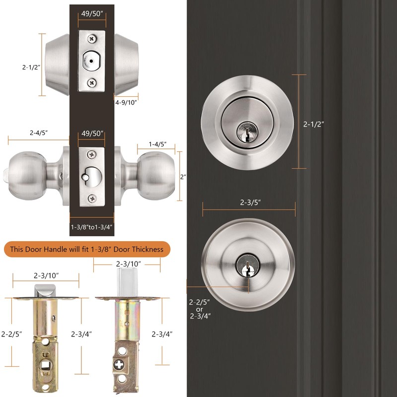 Probrico Door Knob with Single Cylinder Deadbolt, Satin Nickel Door
