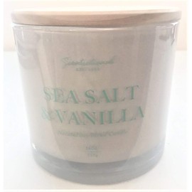 Natural Coconut + Beeswax Scented Candle SEA Salt + Vanilla White Jar with Wooden Lid, 26 Oz.