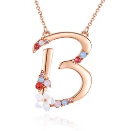 GEMMANCE Flower Initial Necklace for Women 18"+2" made with Austrian Crystals - Rose Gold Plated Pendant for Girls - Anniversary Birthday Gifts for Mother, Daughter, Wife
