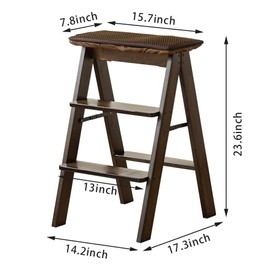 Latifolia Foldable 3 Step Stool, Bamboo Step Stool with Floor Saver, Decorative Ladder Shelf for Living Room, Kitchen, Garden(Dark Walnut)