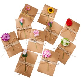 Pack of 10 Greeting Cards Set, Retro Kraft Paper Envelopes with 10 Different Flowers, Perfect for Teacher's Day, Mother's Day, Birthday and Valentine's Day, Suitable for Men and Women (10.5 × 7 cm)
