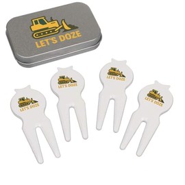 Azeeda 'Let's Doze Bulldozer' Golf Divot Tool/Repair Fork Gift Set (GO00071668)