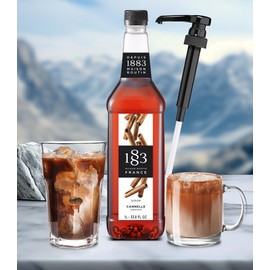 1883 Cinnamon Syrup with Pump for Hot & Cold Drinks - 1 Liter 33.8 Ounces
