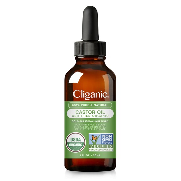 Cliganic Organic Castor Oil, 100% Pure (30ml with Eyelash Kit) - For Eyelashes, Eyebrows, Hair & Skin