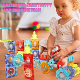 SVYHUOK Magnetic Building Blocks for Children, 3D Magnetic Construction Toy, 74 Pieces Marble Run Educational Toy, Creativity Montessori Magnetic Game Building Blocks Gift for Boys and Girls