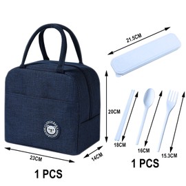 1 Piece Insulated Lunch Bag with 3 Piece Cutlery, Insulated Carry Bag, Foldable, Waterproof, Insulated, Leak-Proof, Insulated Cooler Bag, Portable Lunch Bag Work, Picnic (Navy Blue)