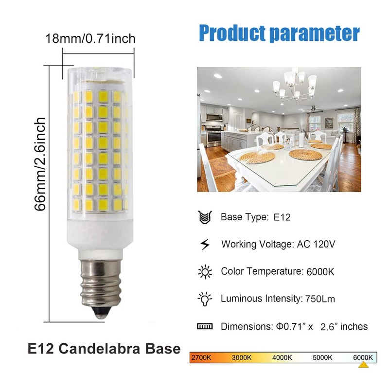 XRZT E12 Led Candelabra Light Bulbs 75W Replacement, T3/T4 Led