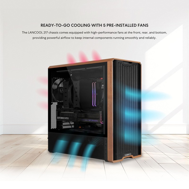 Lian Li LANCOOL 217 Genuine Walnut Wood Computer Case, Mid-Tower