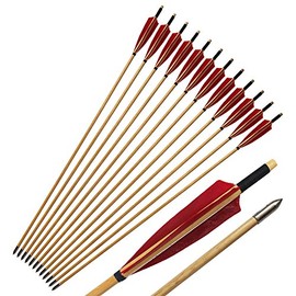 e5e10 Wooden Arrows Archery Handmade Arrows 33inch Shaft with Turkey Feather Fletching for Recurve Bow Longbow Hunting Practice 12PACK (Red)