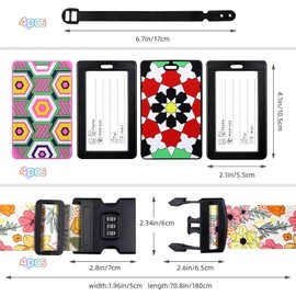 Hivia Suitcase Straps 4 Pieces 200 x 5 cm Suitcase Strap with Combination Lock, Suitcase Strap, Colourful Suitcase Strap, Eye-catching Suitcase Tag, Air Travel, Flower