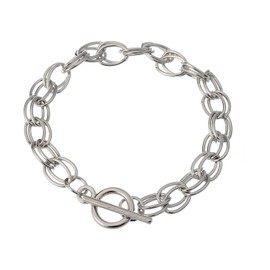 RUBYCA 10Pcs Toggle Clasp Silver Color Charm Rolo Bracelet Double Oval Link Chain 18cm DIY Jewelry