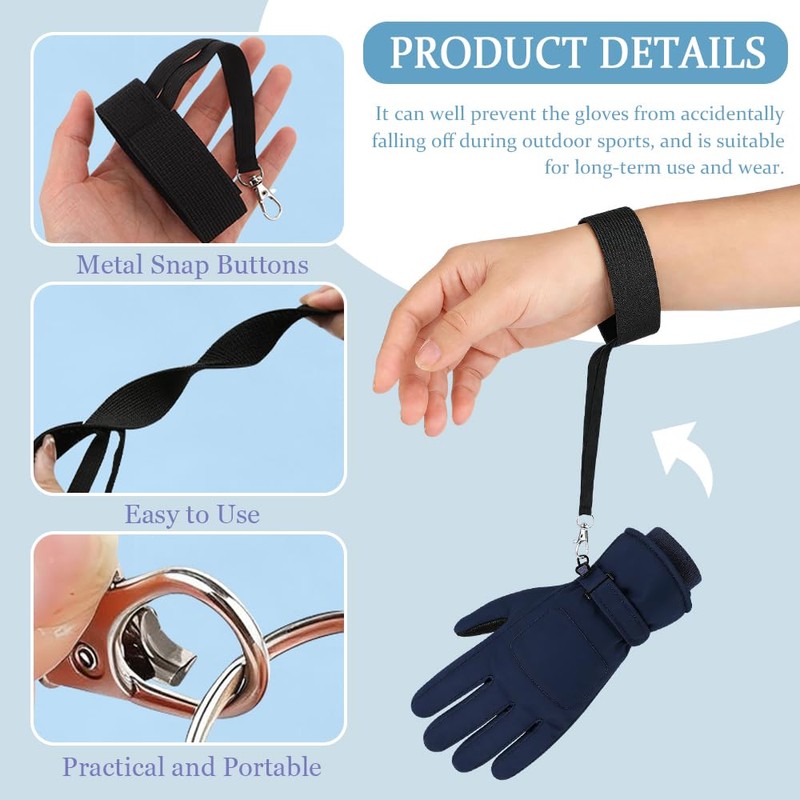 TRKETK 6 Pcs Nylon Ski Glove Leashes with Metal Button