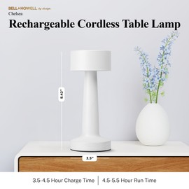 Bell+Howell 2 Pk Elegant Cordless Table Lamp, LED Wireless Lamp for Bedroom, Wireless Lamps for Tables Cordless Table Lamps, Rechargeable Lamp for Desk, Kitchen, Bedroom & More with 3 Light Colors