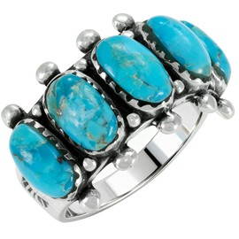 Turquoise Ring Sterling Silver 925 Genuine Gemstones Size 6 to 11 (Turquoise) (6)
