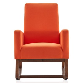 BELLEZE Modern Rocking Chair Upholstered Fabric High Back Armchair Padded Seat for Living Room, Orange