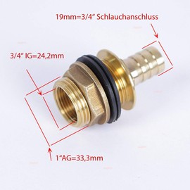 Soytich Tank Bung 19 mm hose nozzle 3/4 inch female thread 1 inch male thread (ALF3+F2) yellow brass round water tank accessory