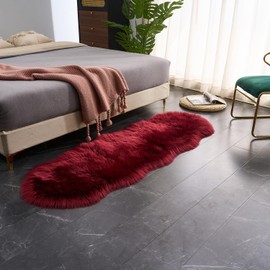 EasyJoy Ultra Soft Fluffy Shaggy Area Rug Faux Fur Rug Chair Cover Seat Pad Fuzzy Area Rug for Bedroom Floor Sofa Living Room (2 x 6 ft Sheepskin, Burgundy)