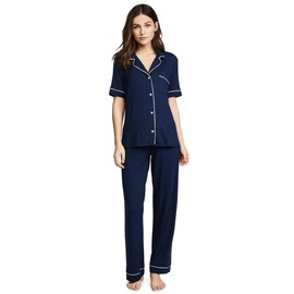 eberjey Women's Gisele Short Sleeve & Pant PJ Set, Navy/Ivory, Large