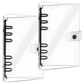 MUNTE Pack of 2 ring binder A6 refillable 6 holes, ring binder A6 made of PVC, ring binder with transparent lid, with black iron clamp, easy to carry, can be used in offices and school