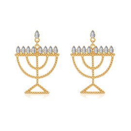 Hanukkah Dangle Earrings for Women Festival of Lights Rhinestone Menorah Post Earrings Religious Jewish Holiday Drop Stud Earrings Hanukkah Party Jewelry Gifts (A Sliver Menorah)