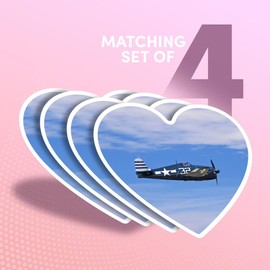 Vinyl Heart Stickers (Set of 4) 10cm - WW2 Grumman F6F-5 Hellcat Plane for Laptops, Tablets, Luggage, Scrap Booking, Fridges #52528