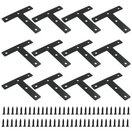 Bonsicoky 12 Pack L Shape Flat Bracket, 3.15" x 3.15" Stainless Steel Flat Corner Brackets, Corner Braces, Joining Plate, Repair Plate for Wood Furniture, Cabinet, Windows, Desks - Black