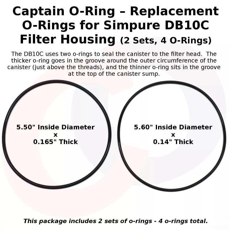 Captain O-Ring O-Rings for Simpure DB10C Filter Housing (2 Sets,