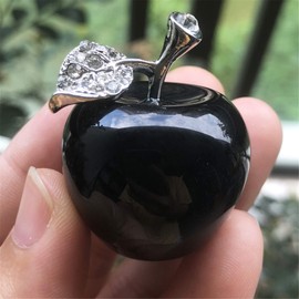 Neyisaa Black Obsidian Crystal Apple Decor, Healing Crystals Pocket Stone Fruit Figurine Craft Home Decoration 30mm