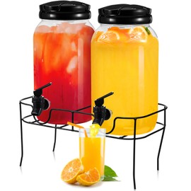 Tanlade Plastic Drink Dispenser with Stand Beverage Dispenser with Sturdy Metal Base Juice Dispensers for Parties Lemonade Jar with Spigot for Weddings Countertop, Each 1 Gallon (Black)