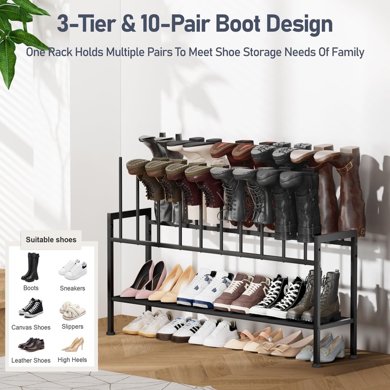 DIMJ Boot Rack 3-Tier - Black Metal Boot Storage Rack