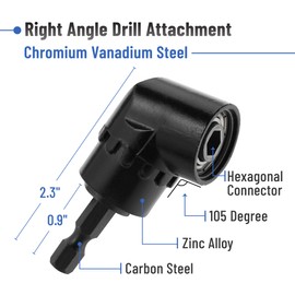 Bates- Socket Adapter Extension Set with Right Angle Drill Attachment, 4 pcs, 1/2" 1/4" 3/8" Impact Socket Adapter Set, 105 Degree Right Angle Drill Adapter, Screwdriver Drill Bit Set