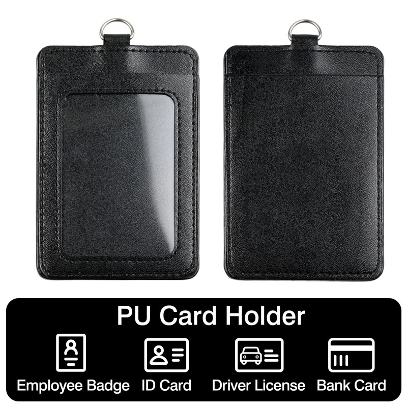2-Pack PU Leather Vertical ID Badge Holders with Heavy Duty