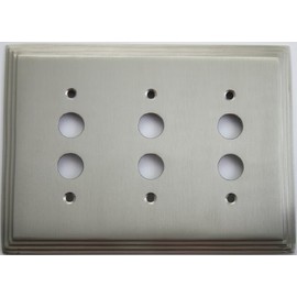 Satin Nickel Deco Step Style 3 Gang Push Button Switch Wall Plate