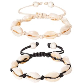 Liitata Pack of 2 Shells Anklets Shell Bracelet Natural Cowry Shell Anklet Handmade Boho Anklet Bracelet Adjustable Summer Hawaii Beach Jewellery for Women Girls White Black