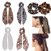 Chiffon Ponytail Hair Scarf Scrunchies - 6 Packs Leopard Print