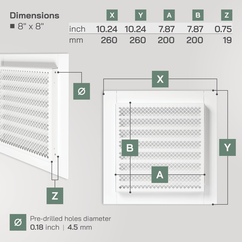 Vent Systems 8" x 8" Inch White Square Soffit Vent