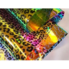 30 Gauge Hologram Transparent Leopard Print Plastic Vinyl Fabric 54" Wide Sold by The Yard (Gold)