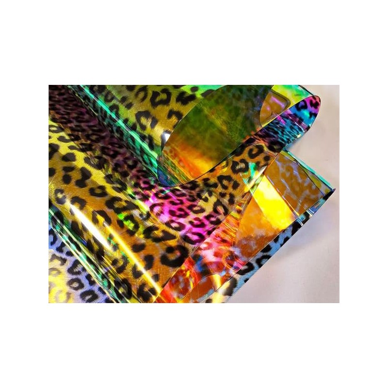 30 Gauge Hologram Transparent Leopard Print Plastic Vinyl Fabric 54"
