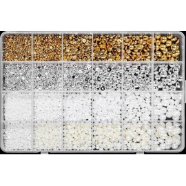 BELICEY 24grids Flatback Pearls for Crafting, Gold Silver Half Round Pearl Nail Charms, White Beige Pearl Beads for Nails, Mix Size Nails Pearls Gem Rhinestones for Nail Art DIY Manicure Jewelry Decor