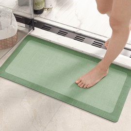 Color&Geometry Quick Dry Bath Mat Bathroom Rugs Non Slip Washable Super Absorbent Bath Mat Low Profile Bath Rug Thin Bathroom Rugs Fit Under Door for Bathtub Sink Shower Toilet, 16"x24", Green