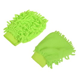 M METERXITY Pack of 2 Microfibre Wash Gloves - Chenille Reusable Gloves for Cleaning Scratch-Free Use Kitchen / Home Cleaning / Cars / Mirrors (7.87 x 5.9 Inches Green)