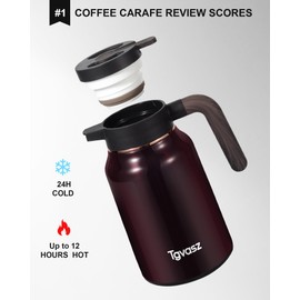 51 Oz Carafes for Hot Liquid, Stainless Steel Insulated Vacuum Thermal Coffee Carafes For Keeping Hot, 1.5 Liter Coffee Dispenser(Angola Red)