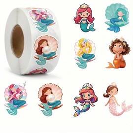 1.5 inches Mermaid Sticker Roll 500 PCS, Cute Ocean Theme Decorative Stickers for Crafts, Reward Charts, Journal Decoration, Gift Wrapping,Journals,Classroom Rewards,Party DIY,Seal Stickers