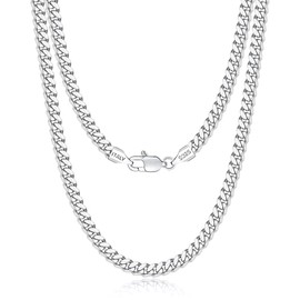 Eterjew 5mm Solid 925 Sterling Silver Chain Necklace for Men, Men's Cuban Link Chain Necklace for Men 22 Inch