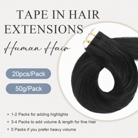 Originea Invisible Tape Extensions, Real Hair Extensions, 20 Pieces, 40 g, 35 cm, Jet Black Extensions, Real Hair, Tape-In Extensions, Real Hair, Silky Skin Weft Tape Ins #1