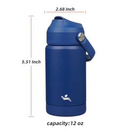 Konokyo Insulated Water Bottle with Straw Lid,12 oz Stainless Steel Vacuum Metal Bottle with Silicone Handle,Klein Blue